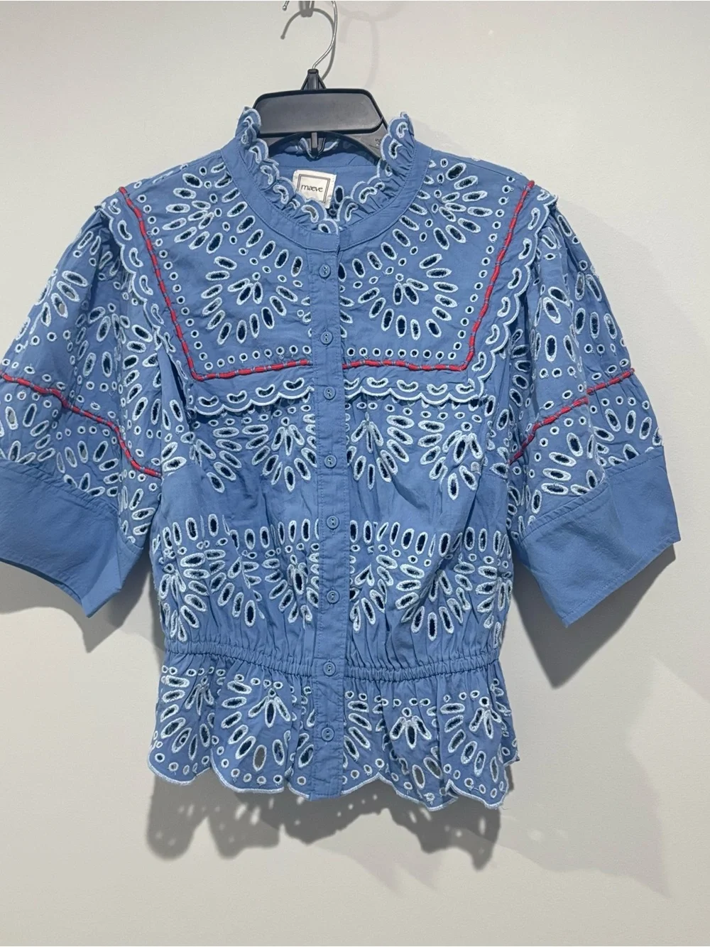 NWT Anthropologie Blue Eyelet Peplum Short-Sleeve Top